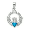 thumbnail image 1 of Beautiful Sterling Silver Rhodium-plated Blue Inlay Created Opal Claddagh Pendant, 1 of 2