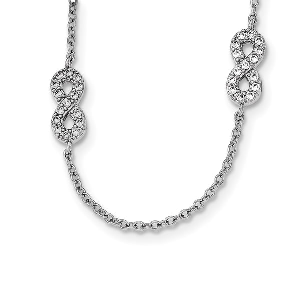 Beautiful Sterling Silver Rhodium-plated & CZ Infinity Symbol w/2 IN Ext Necklace