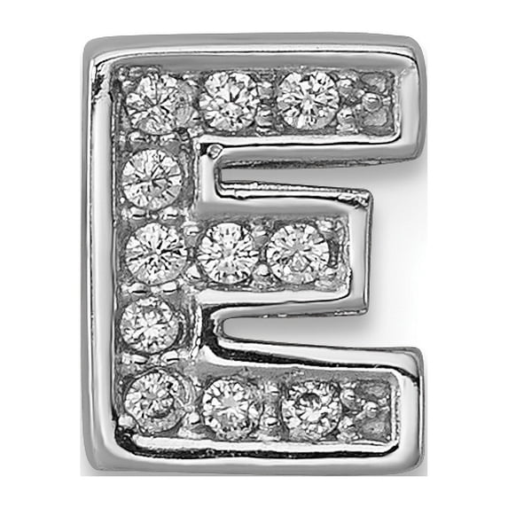 Beautiful Sterling Silver Rhodium plated CZ Letter E Slide Charm