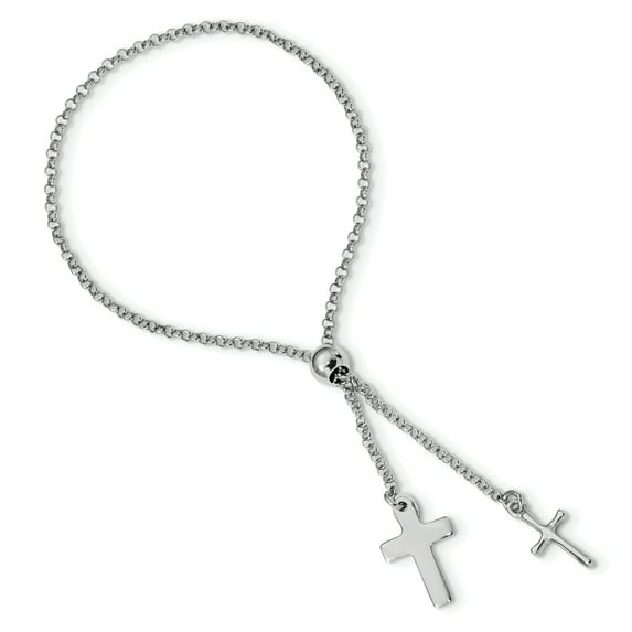 Beautiful Sterling Silver Rhodium-plated Cross Adjustable 5in to 8.75in Bracelet