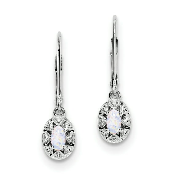 Beautiful Sterling Silver Rhodium-plated Diam. & Created Opal Earrings
