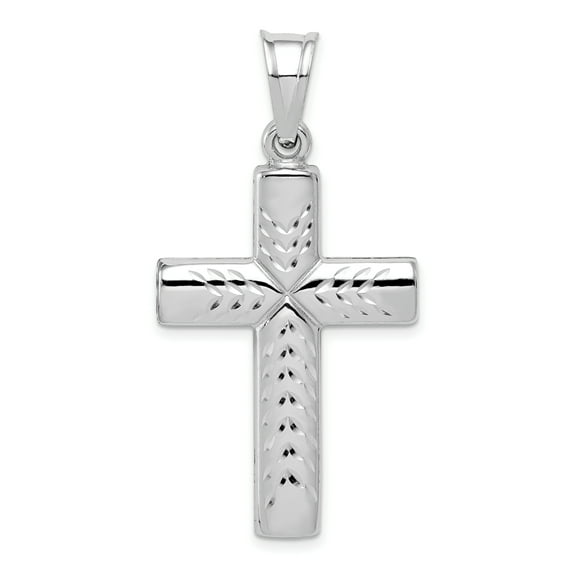 Beautiful Sterling Silver Rhodium-plated Diamond -Cut Cross Pendant