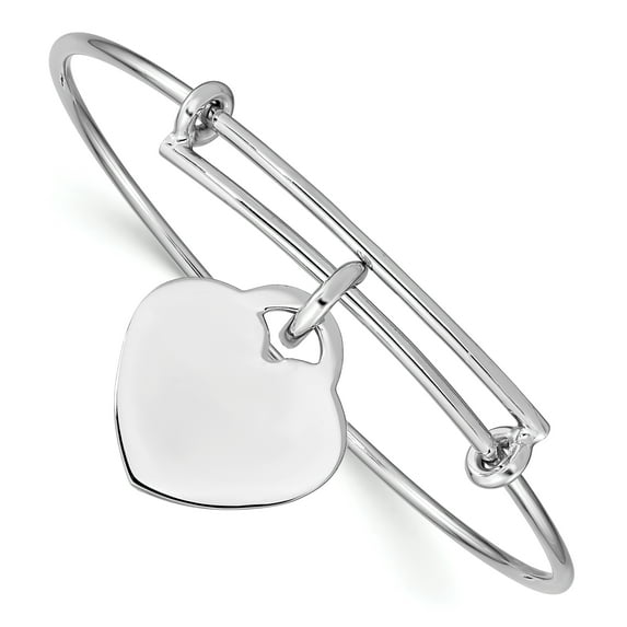 Beautiful Sterling Silver Rhodium-plated Engraveable Heart Bangle