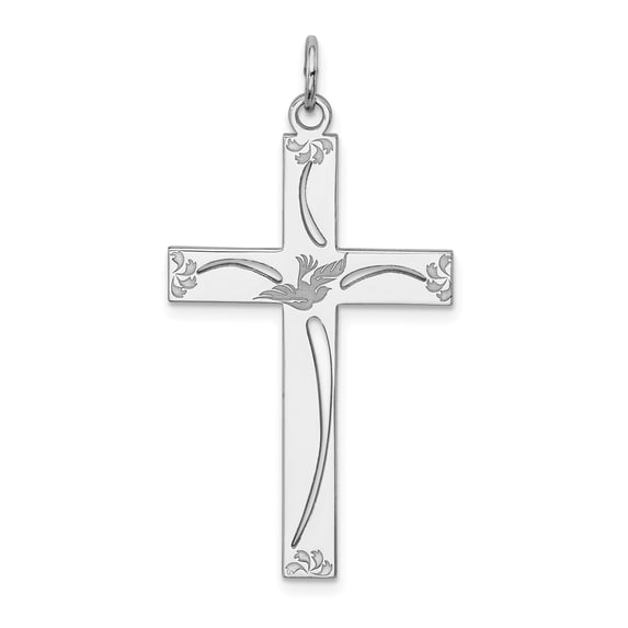 Beautiful Sterling Silver Rhodium-plated Laser Designed Cross Pendant
