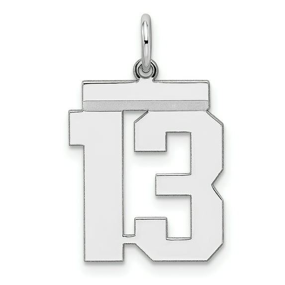 Beautiful Sterling Silver Rhodium-plated Medium Polished Number 13 Charm