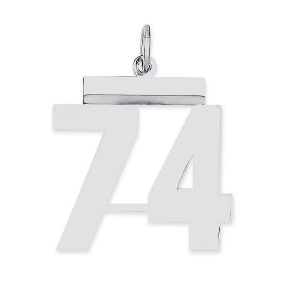 Beautiful Sterling Silver Rhodium-plated Medium Polished Number 74 Charm