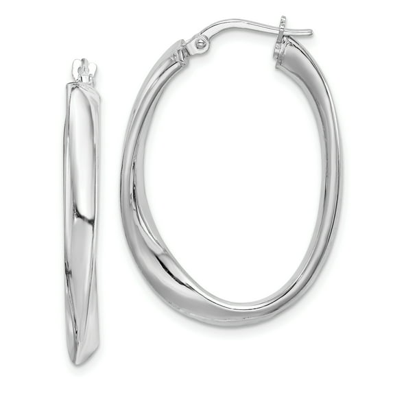 Beautiful Sterling Silver Rhodium-plated Oval Hoop Earrings