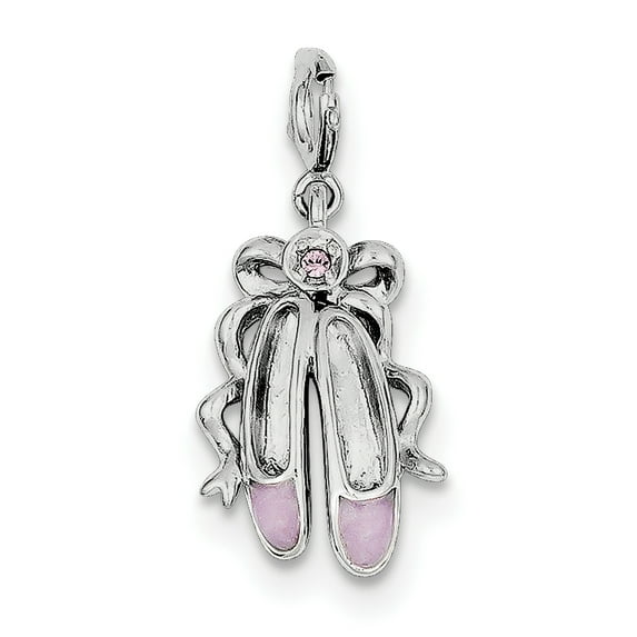 Beautiful Sterling Silver Rhodium-plated Pink Enameled Ballet Slippers Charm