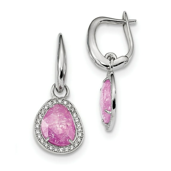 Beautiful Sterling Silver Rhodium-plated Pink Ice CZ Dangle Earrings