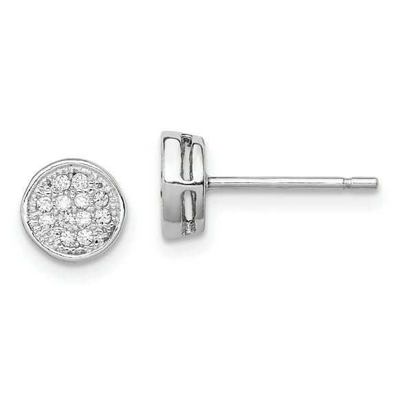 Beautiful Sterling Silver Rhodium-plated Polished CZ Circle Post Earrings