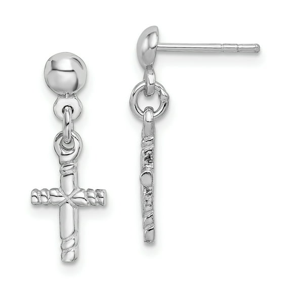 Beautiful Sterling Silver Rhodium-plated Polished Cross Post Dangle Earrings
