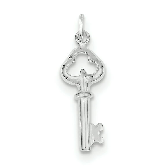 Beautiful Sterling Silver Rhodium-plated Polished Miniature Key Charm