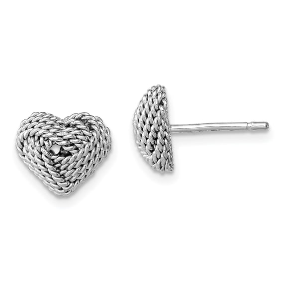 Beautiful Sterling Silver Rhodium-plated Small Twisted Knot Heart Post Earrings