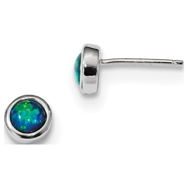 Sterling Silver Round Blue Opal Bezel Set Post Stud Earrings Sterling Silver Round Blue Opal Bezel Set Post Stud Earrings