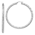 thumbnail image 1 of Beautiful Sterling Silver Rhodium-plated Textured 4x65mm Hoop Earrings, 1 of 2