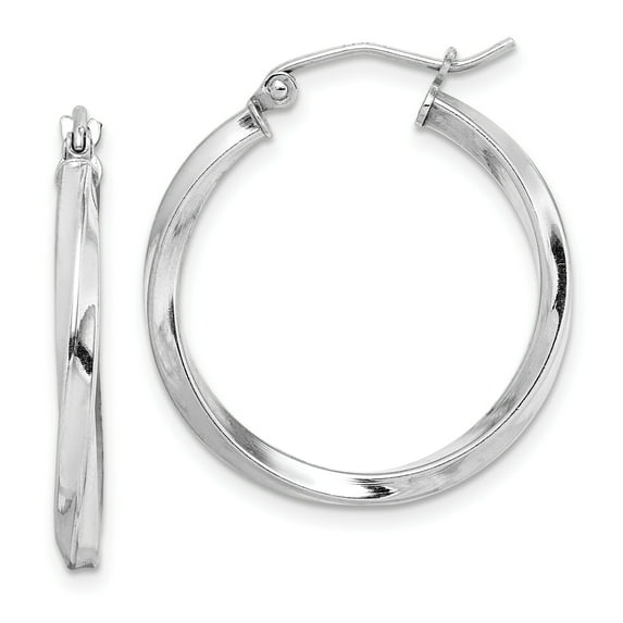 Beautiful Sterling Silver Rhodium-plated Twisted 2.5x25mmHoop Earrings