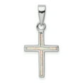 thumbnail image 1 of Beautiful Sterling Silver Rhodium-plated White Lab Created Opal Cross Pendant, 1 of 1
