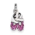 thumbnail image 1 of Beautiful Sterling Silver Rhodium-platedPink CZ Enamel Ballet Slipper Charm, 1 of 2