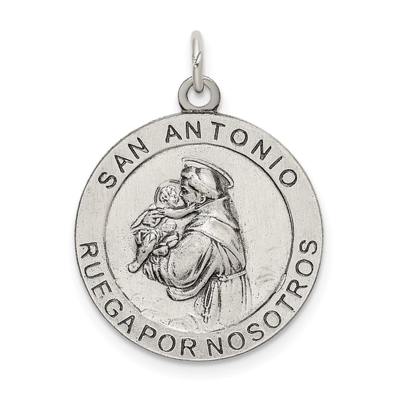 Beautiful Sterling Silver Satin Antiqued Spanish St. Anthony Medal Pendant