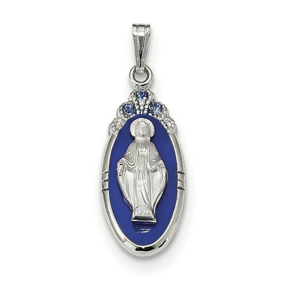 Beautiful Sterling Silver Satin & D/C Epoxy & Crystal Miraculous Medal Pendant