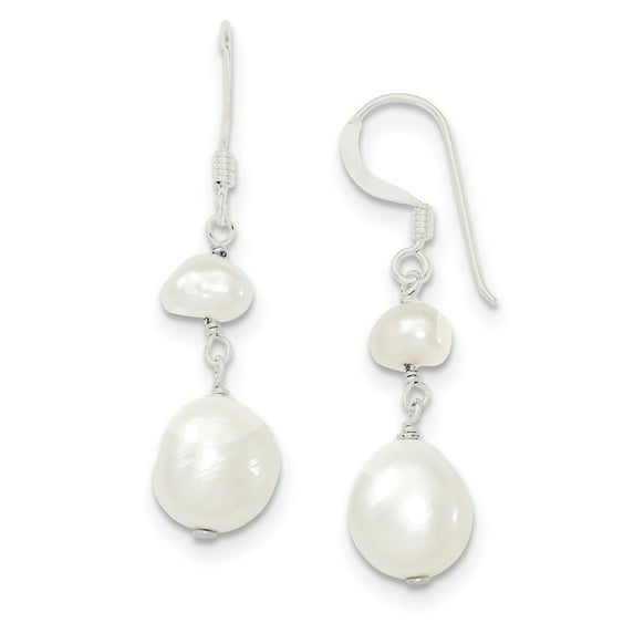 Beautiful Sterling Silver White FW Cultured Pearl Dangle Earrings
