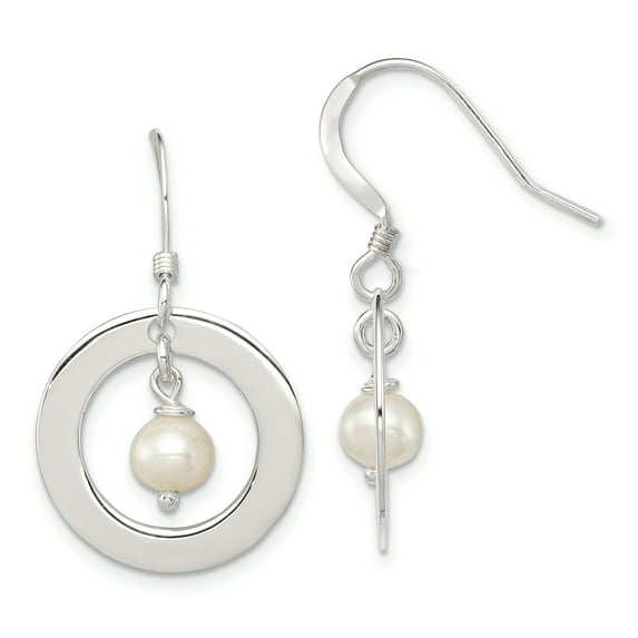 Beautiful Sterling Silver White FW Cultured Pearl Dangle Earrings