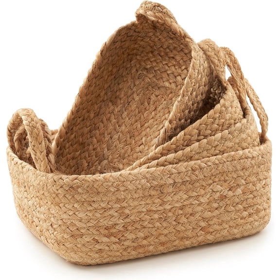 Beautiful Storage Basket Set of 4 - Natural Jute Rope Baskets for Shelves Are Perfect for Organizing Your Home - Quality Storage Bins Easily Fit With Any Nursery or Bedroom Decor