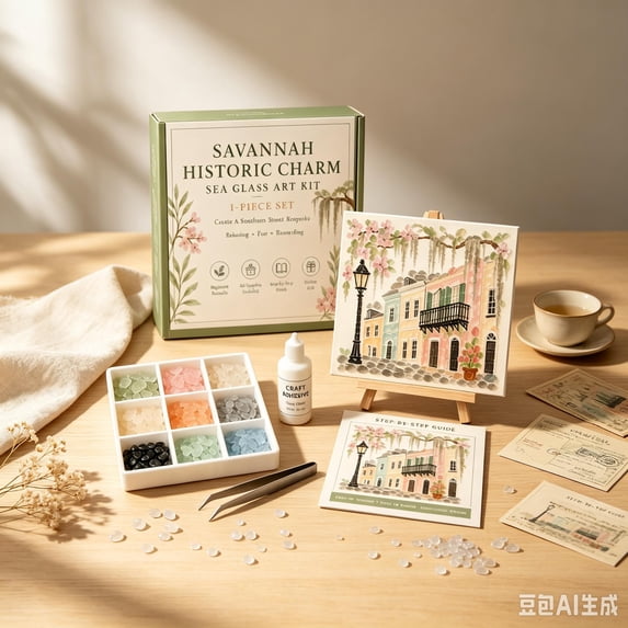 Beautiful Street Scene Theme DIY Sea-Glass Mosaic Art Kit, Create Beautiful Artwork with Colorful Glass Pieces for Bookshelf, Desktop Ideal Gift