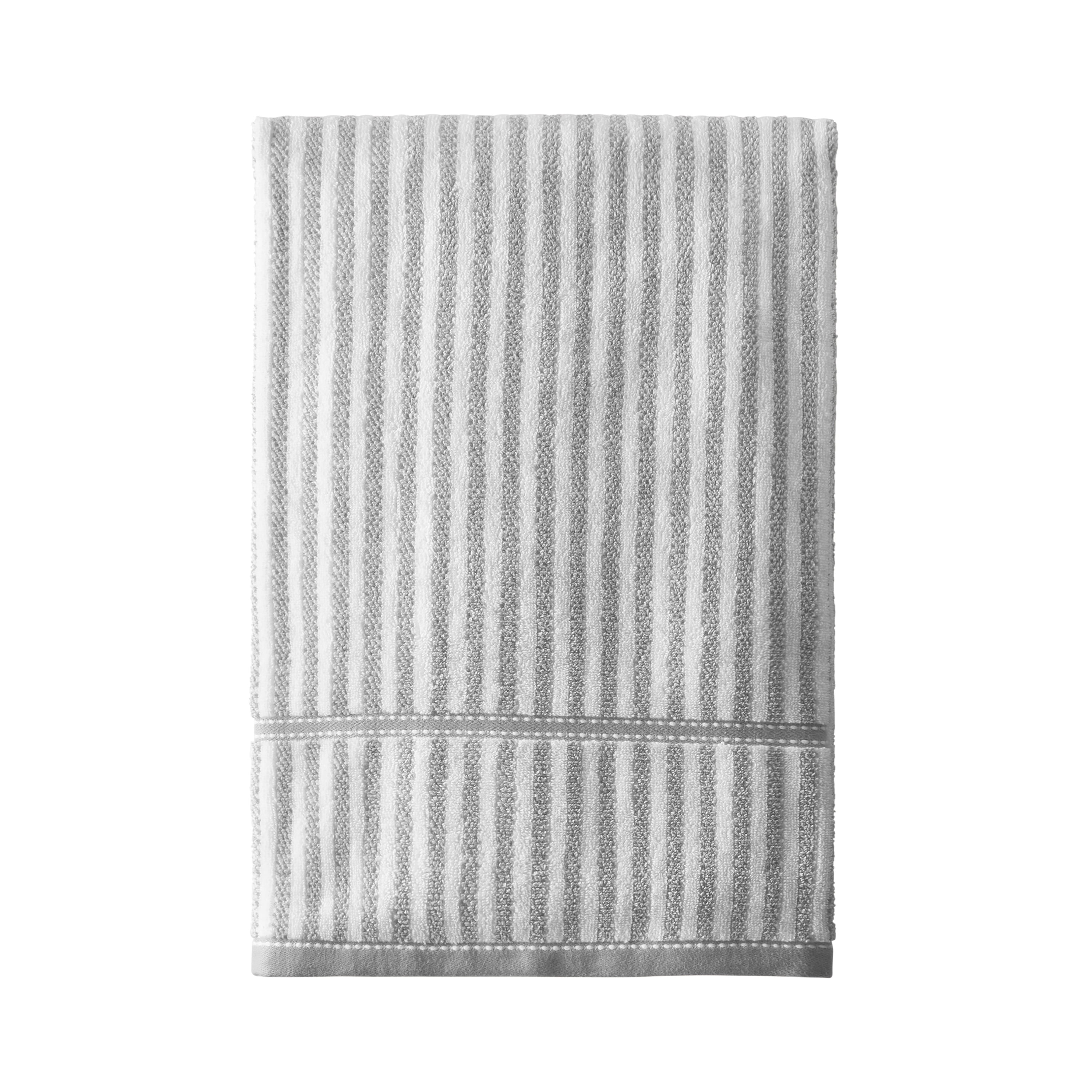 Beautiful by Drew Barrymore Stripe Bath Towel, Soft 100% Cotton, Charcoal Grey