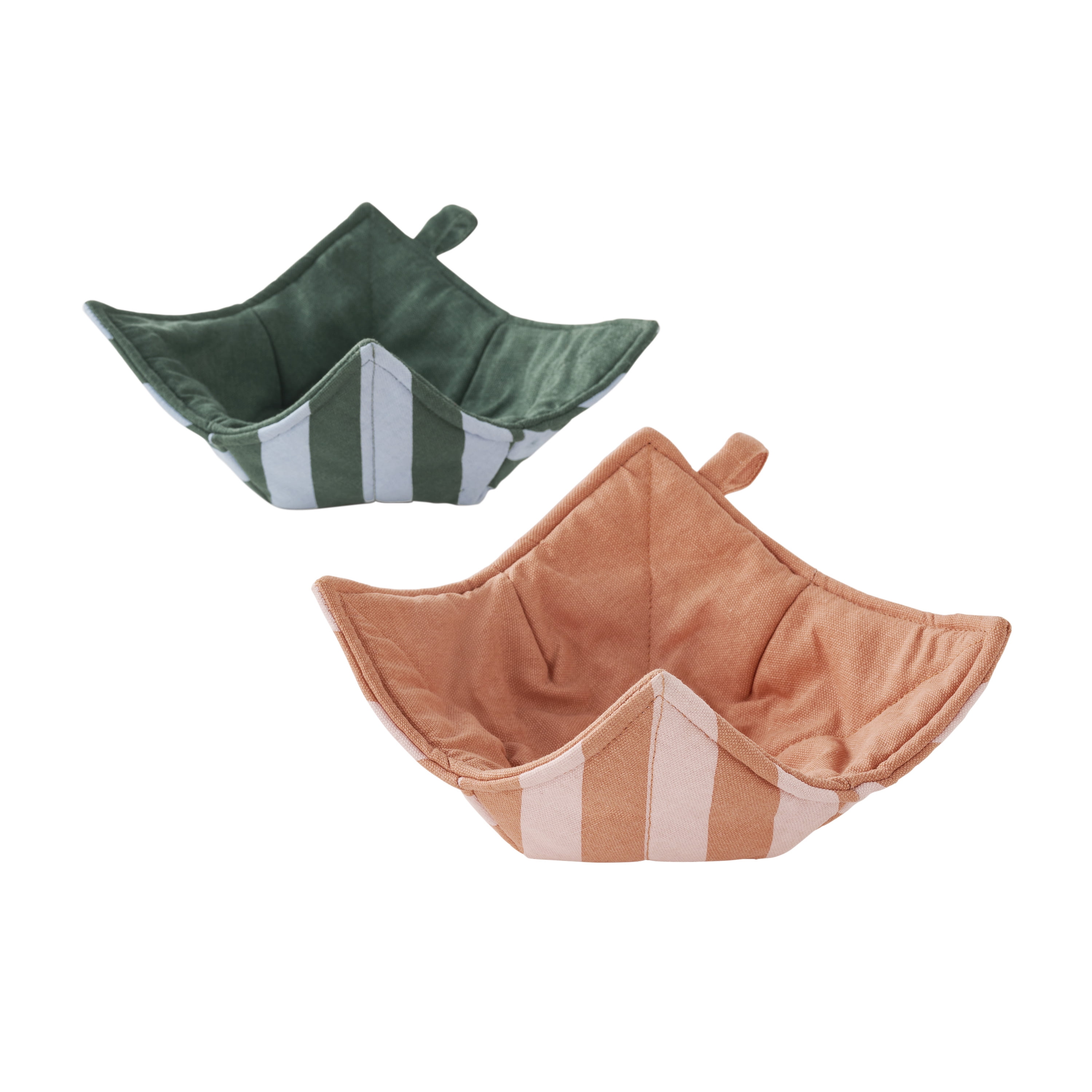 Beautiful Stripe Bowl Holders Reversible Solid and Striped Pink Rosé & Thyme Blue, 2 Pack