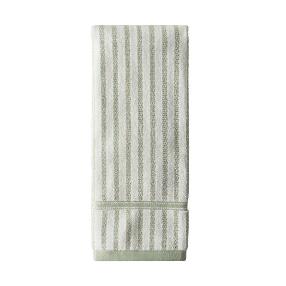 Beautiful by Drew Barrymore Stripe Hand Towel, Soft 100% Cotton, Sage Green