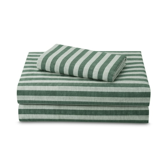 Beautiful Striped 3-Piece 100% Cotton Percale Sage Green Sheet Set, Twin by Drew Barrymore