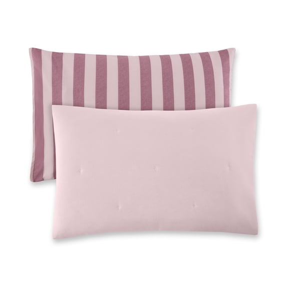 Beautiful Striped Rosé Pink Velvet Reversible Sham Set, King, 2-Piece by Drew Barrymore