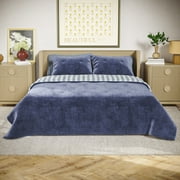 Beautiful Striped Starry Night Blue Velvet Reversible Quilt, Full/Queen by Drew Barrymore