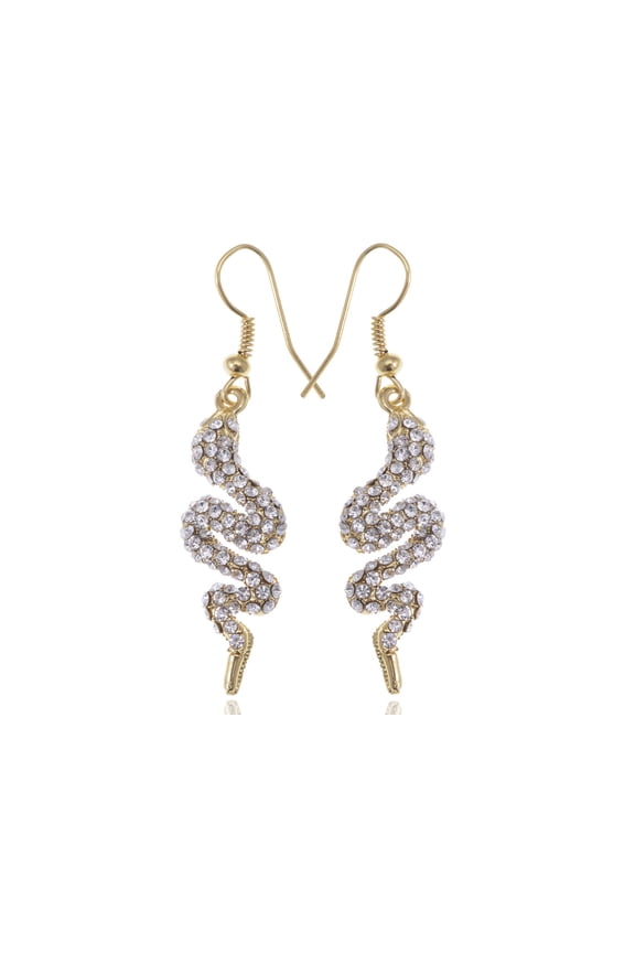 Beautiful Stunning Clear Crystal Rhinestone Snake Dangle Fishhook Earrings