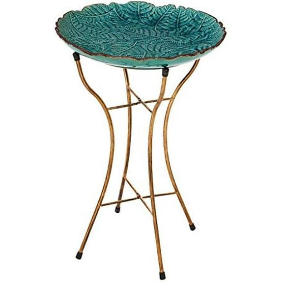 Beautiful Summer Colorful Botanicals Ceramic Bird Bath with Stand - 16 x 16 x 2 Inches Fade and Weather Resistant Outdoor Decoration for Homes, Yards and Gardens$$Garden & Patio