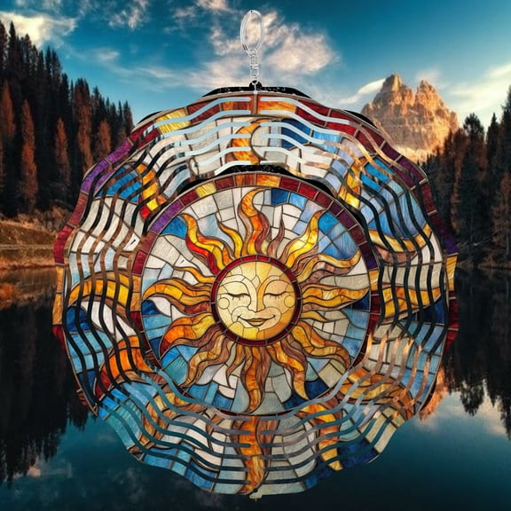 Beautiful Sun Celestial 3D Wind Spinner Sublimation Stainless Steel Kinetic Decor