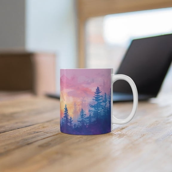 Beautiful Sun Coffee Cup, Silhouetted Trees Sunrise Ceramic Mug, Starrun Mug, Gorgeous Orange Pink Sun Mug, Sun Lover Gift.