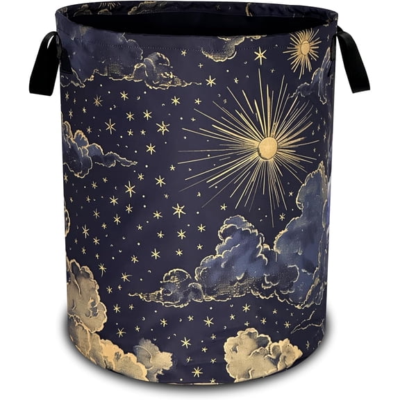 Beautiful Sun Stars Moon Laundry Basket Oxford Cloth Clouds Hamper With Handle Foldable Portable Clothes Stora 18.9 X 16.5 In Bag For Room/Bathroom/Bedroom/Dormitories
