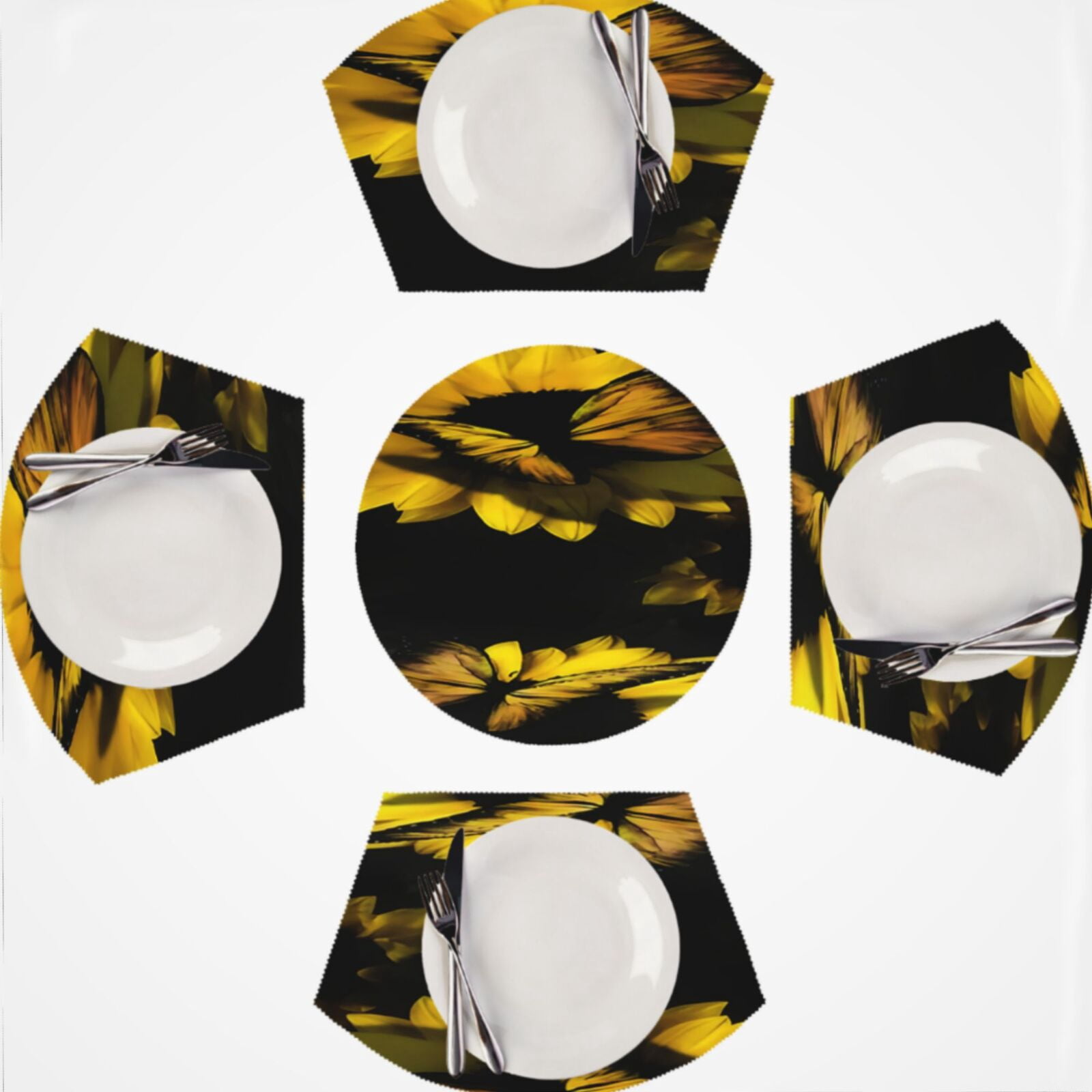 Beautiful Sunflower Butterfly Round Table Placemats Set Of 5 Wedge ...