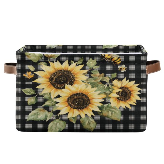 Beautiful Sunflowers Foldable Storage Basket,Canvas Fabric Foldable Storage Bins with Handles Open Home Storage Bins Boxes for Toy Book Shelf Closet Baskets
