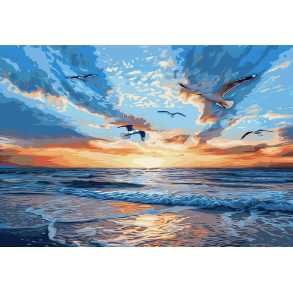 Beautiful Sunrise Over Sea Seagull DIY 11CT Stamped Cross Stitch Kits for Beginners Easy Needlepoint Embroidery Counted Cross Stitch Art Craft for Wall Decoration 12x16inch(4)