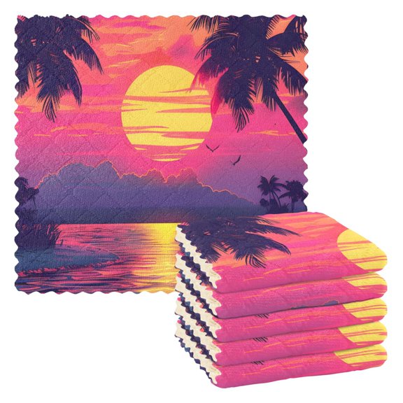 Beautiful Sunset Beach Kitchen Cloth Dish Towels for Drying Washing Absorbent Dish Rags Reusable soft kitchen dishcloth set 6 Pack