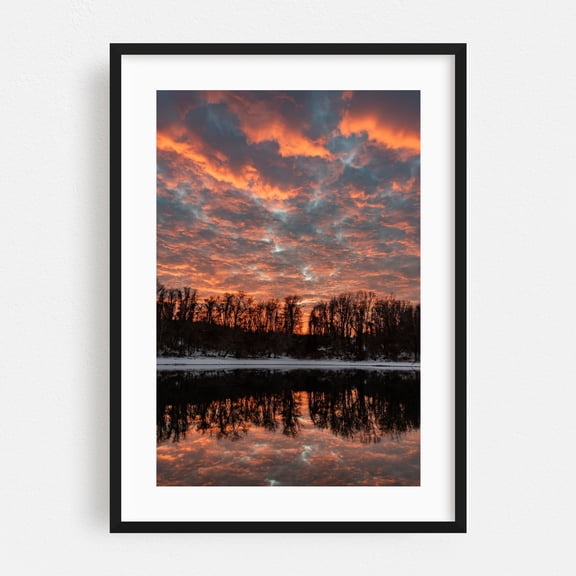 Beautiful Sunset Clouds over Lake Marburg - Hanover Pennsylvania Photography Sunset Nature Landscape Skyline Winter Scenic Black Framed Wall Art Print 5 x 7 inches