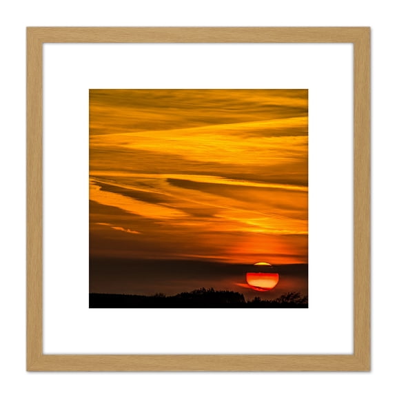 Beautiful Sunset Clouds Sun Photo 8X8 Inch Square Wooden Framed Wall Art Print Picture with Mount