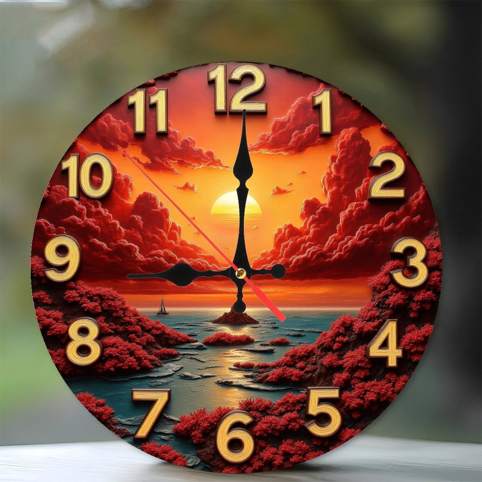 Beautiful Sunset Landscape Wall Clock Art 10-Inch Silent Wooden Wall ...