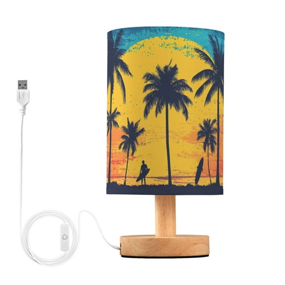Beautiful Sunset Palm Trees Beach Table Lamp with USB Port LED Warm Light Lamp Night Light Home Decor