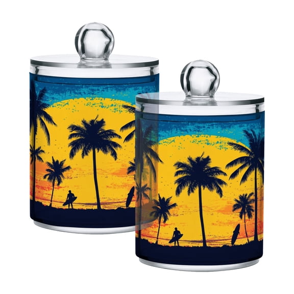 Beautiful Sunset Palm Trees Beach Translucent Plastic Cans Storage Canisters with Lid Set of 2