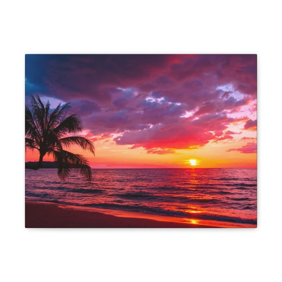 Beautiful Sunset Tropical Beach Ocean Canvas Wall Art for Home Decor Ready-to-Hang
