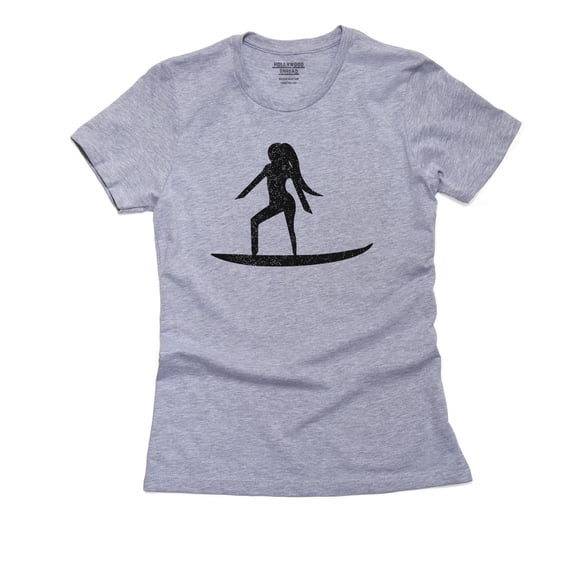 Beautiful Surfing Woman Riding Surfboard Silhouette Women's Cotton Grey T-Shirt
